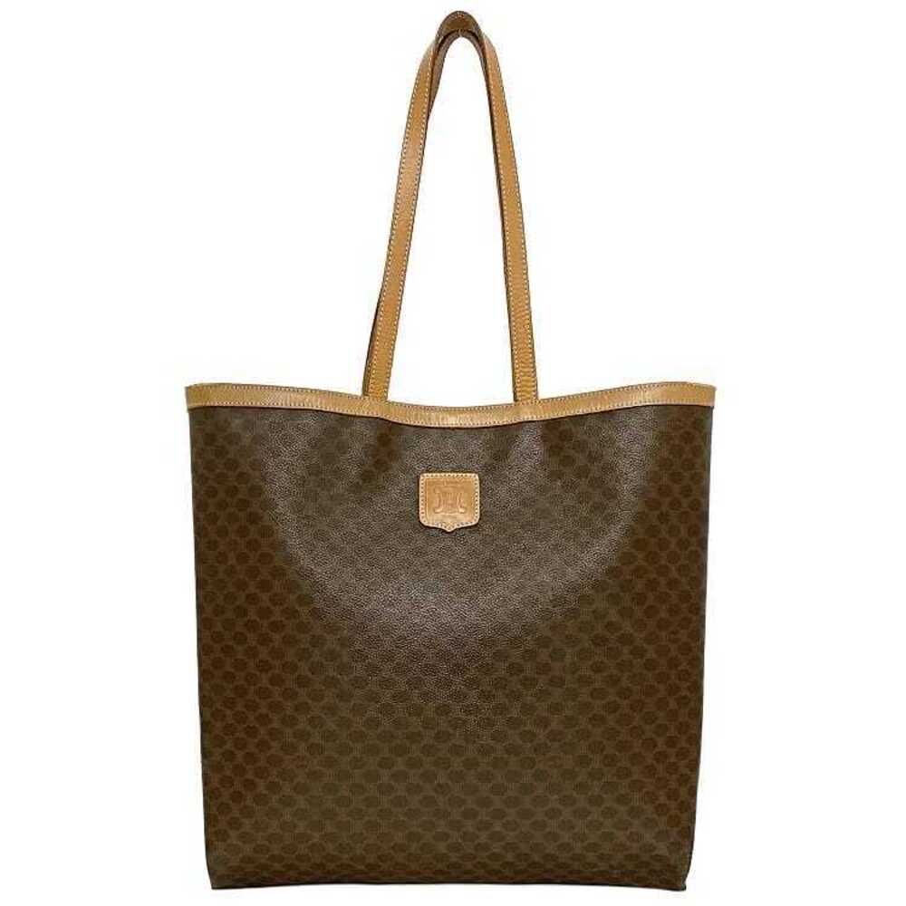 Celine Tote Bag Brown Beige Macadam Leather Shoulder All over Logo - Picture 1 of 10